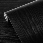 Wood Contact Paper Black, Wallpaper Peel and Stick, Self Adhesive Removable Vinyl Film Roll for Wall Decoration Cover Countertops Furniture (Black, 0.4m X 3m)