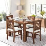 LIZZAWOOD® Solid Sheesham Wood 4 Seater Dining Table with 4 Chair & Cushion | Sheesham Wood Dining Set | Hotel Restaurant Dining Set | Dining Set (4 Seater Urben, Natural Teak)