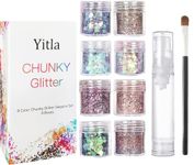 Yitla 8 Color face Glitter Cosmetic Glitter, for Body, Cheeks and Hair, Festival and Party Beauty Makeup - Includes Long Lasting Fix Gel and Brush