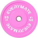 EVERYMATE Pink Weight Plates 35LB-1 Pack Olympic Bumper Plates Grip Weight Plates for Strength Training & Crossfit Steel Inserts Weight Plates Fit 2" Barbells Virgin Rubber Weights