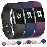 Vancle Replacement Bands Compatible for Fitbit Charge 2 Bands, Soft Silicone Accessory Strap for Fitbit Charge 2 Small Large, No Tracker (002, 3PC(Black+Blue+Plum), Small)