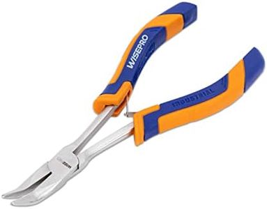 WISEPRO 6 inches Long Reach Pliers, 45 Degree Curved, Mini Extra Long Bent Nose Pliers, Thin Mini Chain Nose