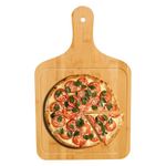 HOKIPO Wooden Platter Serving Tray with Handle | Pizza Tray | Snacks Serving Platter, 40x25 cm (AR-3838)