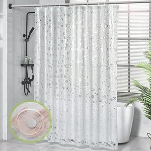 OTraki Rideau de Douche Anti Moisissure 180 x 200 cm Semi Transparent EVA Rideau de Baignoire Imperméable Lavable Rideau de Bain avec 12 Anneaux Rideau de Salle de Bain