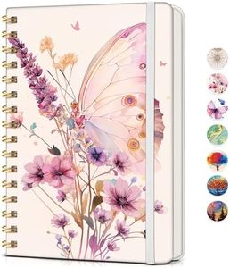 PAPEJOON Lined Spiral Journal Notebook for Women, A5 Cute Hardcover Spiral Journals for Writing, 150 Pages Pretty College Ruled Notebooks for Work & Note Taking, 5.75" x 8.38", Butterfly Bouquet
