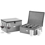 Wine Glass Storage and Cup Storage Case - Set of 2 Stackable Containers with Fully Padded Interior and Outside Hard Shell - 12pcs per Box with Insert Cards for Labelling and Side Handles