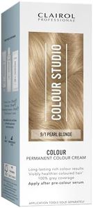 Clairol Colour Studio Permanent Colour Cream | Hair Dye | Long-lasting Rich Tones | 100% Grey Coverage | Dermatologically Tested Vegan Formula | Hair Colouring Kit | Pearl Blonde 9/1 | 50ML
