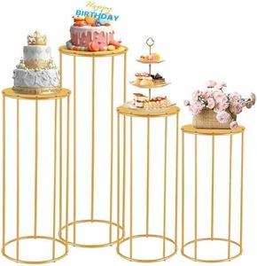 Vorriop 4pcs Reinforced Cylinder Pedestal Stand for party - 35.43 in Gold Cylinder Cake Table Display Set Flower Stand for wedding Birthday party Home Patio Decor Plant Stand