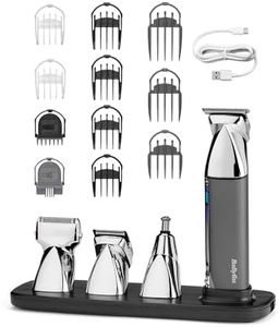 BaByliss Super‑X Multi Trimmer – 15‑in‑1 Beard & Body Grooming Kit with Ear & Nose Trimmer, Magnetic Heads, Digital Display, Waterproof, 5‑Hour Cordless Runtime, Silver/Blue, 7200U