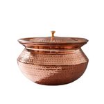 Healthsmith Pure Copper Round Base Handi for Cooking | Copper Utensil with Tin Coating and Lid | Copper Cookware, 11 Liters