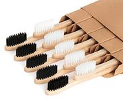 NUDUKO Biodegradable Bamboo Toothbrushes, 10 Piece BPA Free Soft Bristles Toothbrushes, Natural, Eco-Friendly, Green and Compostable