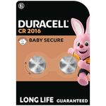 DURACELL 2016 Lithium Coin Batteries 3V (2 Pack) - Long-life Guaranteed - Baby Secure Technology - For Use in Key Fobs, Small Home Remotes, Fitness Watches - Baby Secure Packaging