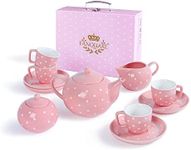 fanquare Play Tea Set for Little Girls, Polka Dot Porcelain Tea Set, Tea Gift Set for Holiday, Pink Tea Set