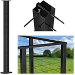 Muzata T-drilled Three Sides Post 36"x2"x2" Fixed Top Cable Railing Post Top Mount Black Finish Stainless Steel Wood Concrete Level Deck, PS02 B34S