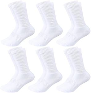 Kids Crew Socks Boys Cushioned Athletic Socks Girls Cotton Dress Socks Thick Sports School Uniform Youth 6 Pairs, 6 Pairs, White, Large