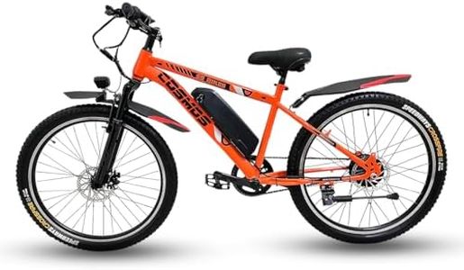 SS Bikes | Orange Cosmos 26-Inches Mountain Electric Cycle/Bicycle-40 Km Range, 250W BLDC Motor, 36V/10Ah Battery, Dual Disc Brakes & Front Suspension, Pedal Assist, 90% Assembled Battery Cycle,