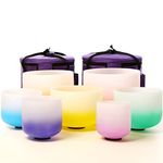 Leize Chakra Tuned 432hz Set of 7 Gradient Color Quartz Crystal Singing Bowls 6-12 inch with Heavy Duty Carrying Cases and Singing Bowl Mallets