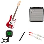 Fender Squier Debut Precision Bass Guitar Kit for Beginners, includes Amplifier, Cable, Strap, and Tuner, Dakota Red