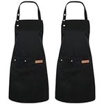 Invalidism 2 Pack Kitchen Apron for Women - Unisex Adjustable Cooking Apron with Pockets, Canvas Waterproof Apron Chef Bakers Apron for Home Kitchen, Restaurant, Coffee House