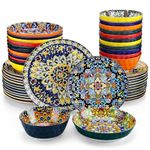 vancasso Dinner Sets for 12 People, Simi Dinnerware Dish Set Artisanal Pieces with 10.5in Dinner Plate, 8.5in Dessert Plate, 780ml Pasta Bowl and 950ml Cereal Bowl, Boho Colourful Tableware