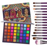 UCANBE EXOTIC FLAVORS Eyeshadow Palette + 15 PCS Eye Brushes Makeup Set 48 Colors Neon Shimmer Matte Glitter Eye Shadow Powder Highly Pigmented Gift Set Make Up Pallet