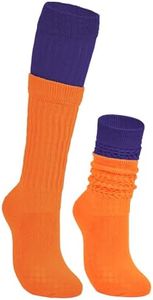 American Trends Slouch Socks for Woman Scrunch Socks 80s 90s Knee High Socks Neon Socks Slouchy Socks Pack Long Socks, Dark Purple&orange, One Size