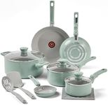 T-fal Refresh Ceramic, Ceramic Non Stick Cookware Set 12 Piece, Oven Broiler Safe 350F, Cookware, Kitchen Cooking Set w/Fry Pans, Saucepans & Kitchen Utensils, Pots and Pans Set Non Stick, Mint Green