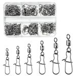 VEPEPE 100 Pcs Barrel Fishing Swivels with Duo Lock Snaps 6# 7# 8# 10# 12# 14# Quick Change Rolling Fishing Swivels and Clips, for Carp Fishing, Swivel Fishing Snaps to Line Lure (100, Sliver)