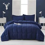 HIG 3pc Down Alternative Comforter Set - All Season Reversible Comforter with Two Sham - Quilted Duvet Insert with Corner Tabs - Box Stitched, Hypoallergenic and Fluffy (Pre-washed Navy, Twin/Twin XL)