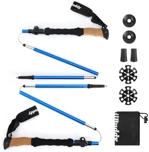 TrailBuddy Foldable Trekking Poles – Ultralight 7075 Aluminum, EVA & Cork Grip Collapsible Hiking Poles – Lightweight Adjustable Walking Sticks for Men, Women, Seniors & Travel