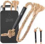 RKR OUTDOOR Survival Tinder Fire Starter Wick + Bellow - Fire Starter Tinder Box - Wax Infused Fire Tinder Jute Cord with Black Aluminum Bellows - Hemp Wick Works with Ferro Rod Flint Fire Starters