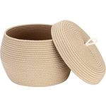 Sea Team Round Cotton Rope Storage Basket with Lid, Decorative Woven Storage Bin, Pot, Caddy, Organizer, Container for Snacks, Towels, Plants, 13 x 9 Inches (Large Size, Khaki)