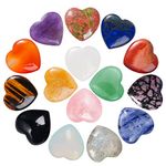 Marrywindix 15 Chakras Stones 0.8 Inch Healing Crystal Natural Heart Love Carved Palm Worry Stone Set Bulk Polished Thumb Gemstones Chakra Reiki Balancing