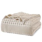 PHF 100% Cotton Waffle Weave Blanket, King Size Soft Breathable Bed Blanket for All Season, Perfect for Layering Couch Bed Sofa(108"x90", King Size, Linen)