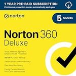 Norton 360 Deluxe, 2024 Ready, Antivirus software for 5 Devices with Auto Renewal - Includes VPN, PC Cloud Backup & Dark Web Monitoring [Download]