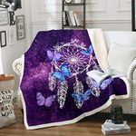 Homewish Butterfly Dream Catcher Sherpa Fleece Blanket, Abstract Mandala Flower Plush Blanket Fuzzy Soft Warm Boho Blanket Microfiber, Galaxy Feather Decor for Kids Teens Girls Woman Single 50"x60"