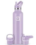 IRON °FLASK Camping & Hiking Hydration Canteens - 3 Lids (Narrow Straw Lid) Leak Proof Vacuum Insulated Stainless Steel - Hot & Cold Double Walled Sports Water Bottle - Lavender, 24 Oz