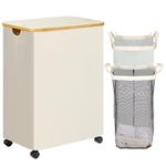 efluky Double Laundry Hamper with Wheels, Divided Laundry Hamper with Removable Bags, 2 Section Dirty Clothes Basket with Handles for Bathroom, Bedroom & Laundry Room, 160L Beige