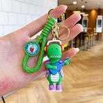 Ash & Roh Whimsical 3D Silicon Tram Couple Keychain Set: Boy-Girl Car Keychain Fashion with Bag Charm & Strap - Adorable Cartoon Model Toy Doll Gifts (guitar daino green)