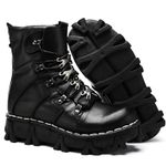Leather Motorcycle Boots for Men, Handmade Thick Soles Lace-up mid Calf Boot, Outdoor Breathable Desert Boots (Color : Black Cotton, Size : 9)
