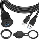QIANRENON USB C & USB 3.0 Threaded Fixed Embedded Car Waterproof Cable 5Gbps USB3.0 & USB C Panel Mount Extension Cable,LED Light Aluminium Housing,for Instrument Panel Car Boat Motorbike,2M/6.5ft