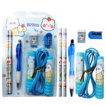 Party Propz Birthday Return Gifts For Kids - Combo of 6 Pcs|Blue Stationary Set For Kids|With Pen, Pencil, Sharpener, Eraser, and Skipping Rope For Kids|Stationery Set For Kids Return Gift