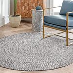 imsid Handwoven Natural cotton Fibres, Braided Reversible Jute and Cotton Round Rug/Carpet for Bedroom Living/Dining Room (5 x 5 feet, light grey)