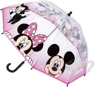 Paraguas de Burbuja de Minnie y Mickey Mouse - Estampado de con Detalles en Rosa - Apertura Manual - Elaborado en 100% POE con Estructura de Fibra de Vidrio - Producto Original Diseñado en España