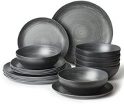 Joviton Home 18PCS Matte Black Melamine Dinnerware Sets for 6, Outdoor Plates and Bowls Sets for RV (Matte Black Swirl)