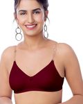 Brida Breathable Cotton Non-Padded Transparent Bra - Comfortable, Stylish, and Lightweight Lingerie for Women - Monica(Maroon,32,B)