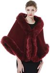 Faux Fox Fur Long Shawl Cloak Cape Coat For Women's Party -S64(More Colors) (Wine Red)