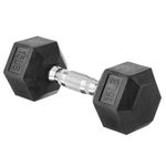 Amazon Basics Rubber Encased Exercise & Fitness Hex Dumbbell, Hand Weight for Strength Training, 15 lbs, Black