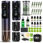 INKin Tattoo Gun Kit Complete for Beginners, CL4 Wireless Tattoo Machine Kit 4.0 Stroke with Brushless Motor, Tattoo Kit with 2Pcs Batteries 1800mah Power and Mixed Revo Needles and 9Pcs Ink