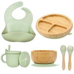 Baby Feeding Set, Baby Plates with Suction, Bamboo Plates, Baby Bowl Baby Weaning, Suction Bowl and Baby Plate, Bamboo Weaning Set for Kids (Green)